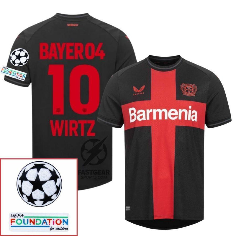 Bayer 04 Leverkusen Home Fan Jersey 2023/24 Patches UCL UEFA Foundation (Official Printing)