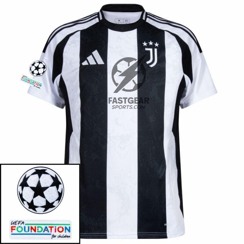 Juventus Home 2024/25 Patches UCL UEFA Foundation (Official Printing)
