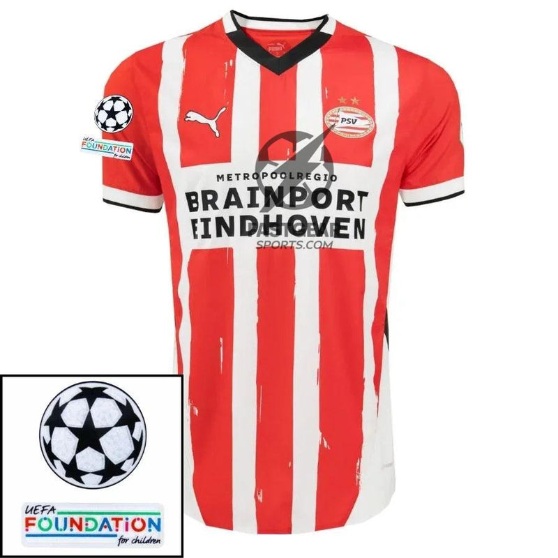 PSV Eindhoven Fan Jersey Home 2024/25 Patches UCL UEFA Foundation (Official Printing)