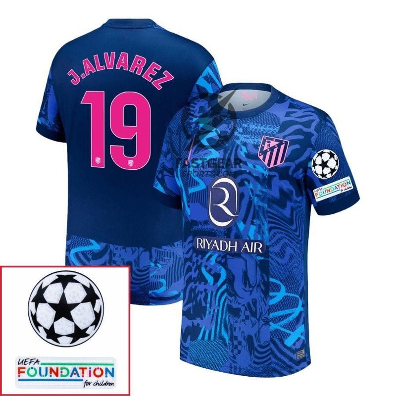 Atlético Madrid Julián Alvarez 19 Third Fan Jersey 2024/25 Patches UCL UEFA Foundation (Official Printing)