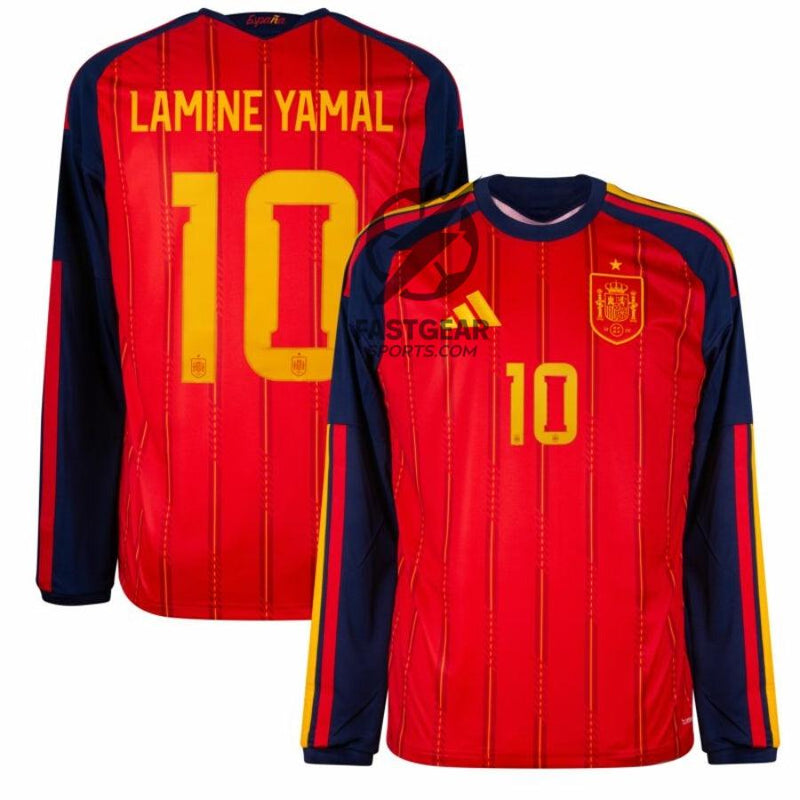 Spain Home Lamine Yamal 10 Fan Long Sleeve Shirt 2026 World Cup