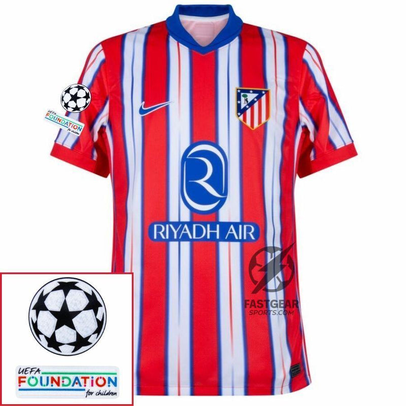 Atlético Madrid Griezmann 7 Home Fan Jersey 2024/25 Patches UCL UEFA Foundation (Official Printing)