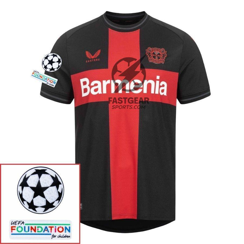 Bayer 04 Leverkusen Home Fan Jersey 2023/24 Patches UCL UEFA Foundation (Official Printing)