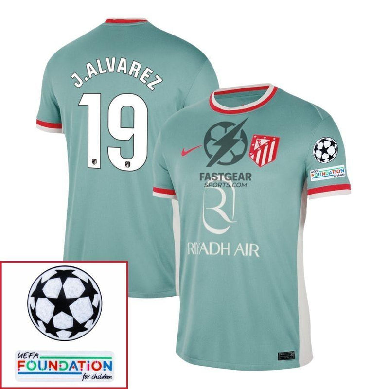 Atlético Madrid Julián Alvarez 19 Away Fan Jersey 2024/25 Patches UCL UEFA Foundation (Official Printing)