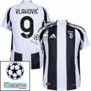 Juventus Vlahovic 9 Home 2024/25 Patches UCL UEFA Foundation (Official Printing)