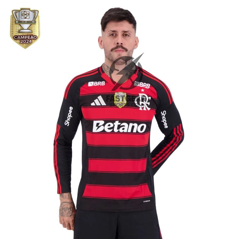 Flamengo Home Fan Jersey Long Sleeve 2025/26 Patch and Sponsorships Official Printing