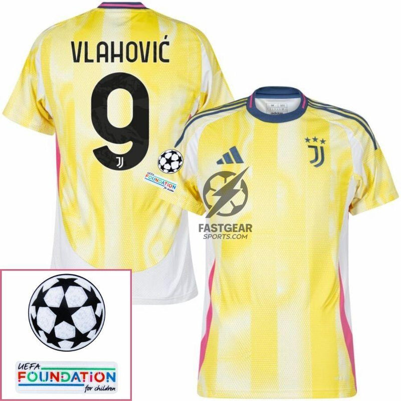 Juventus Away 2024/25 Patches UCL UEFA Foundation (Official Printing)