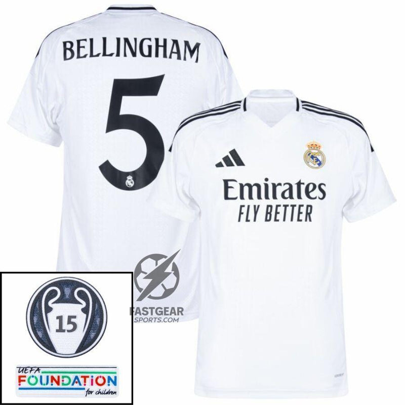 Real Madrid Home Fan Jersey 2024/25 Patches UCL UEFA Foundation (Official Printing)