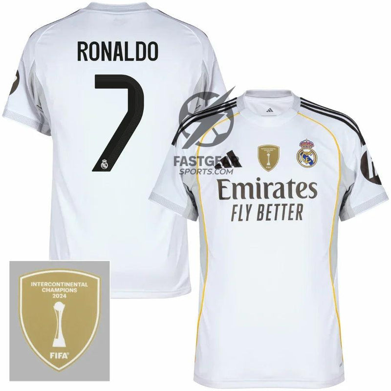Real Madrid Ronaldo 7 Home Fan Jersey 2025/26 FIFA Intercontinental Champions Patch