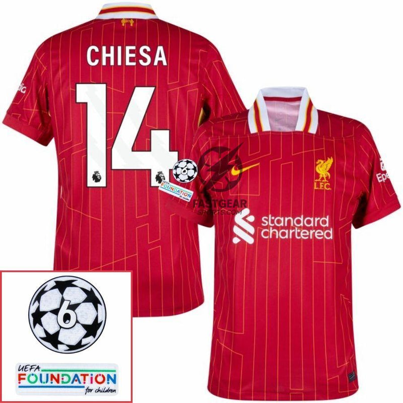 Liverpool Home 2024/25 Patches UCL UEFA Foundation (Official Printing)
