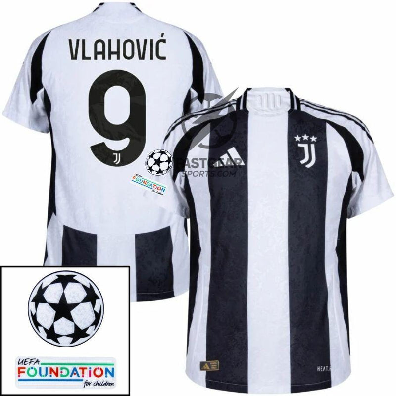 Juventus Vlahovic 9 Home 2024/25 Patches UCL UEFA Foundation (Official Printing)