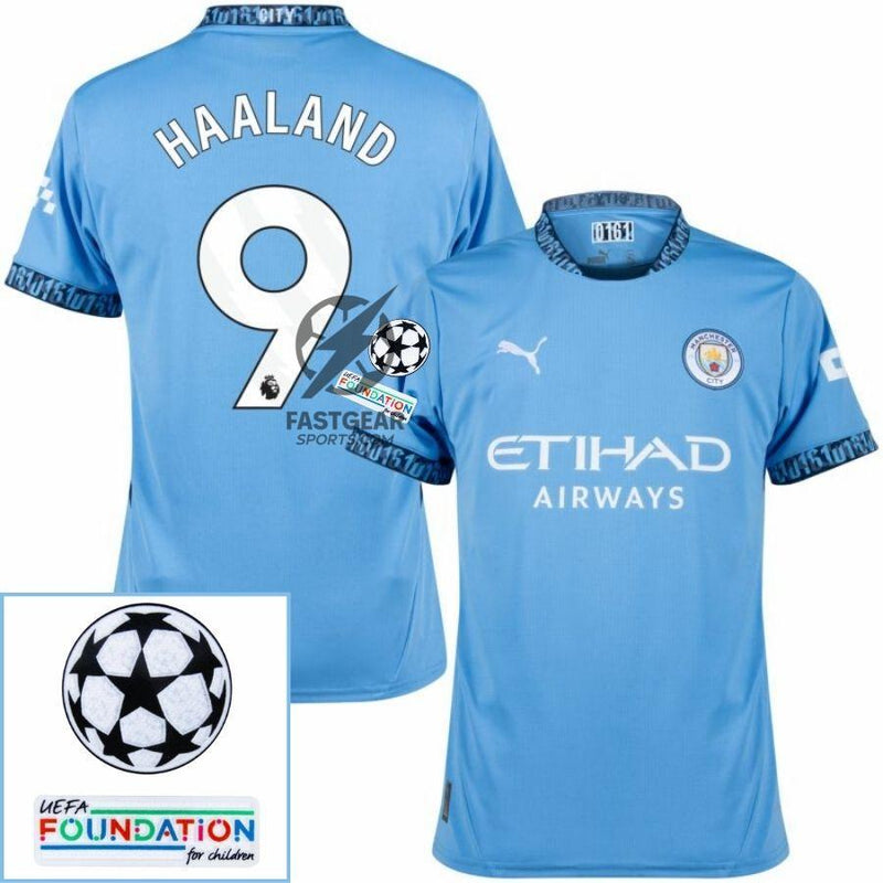 Manchester City Home 2024/25 Patches UCL UEFA Foundation (Official Printing)