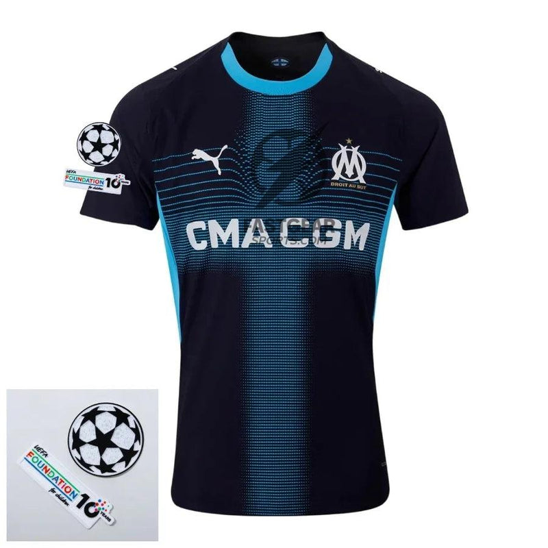 Olympique Marseille Away Fan Jersey 2025/26 Patches UCL + 10th Anniversary UEFA.
