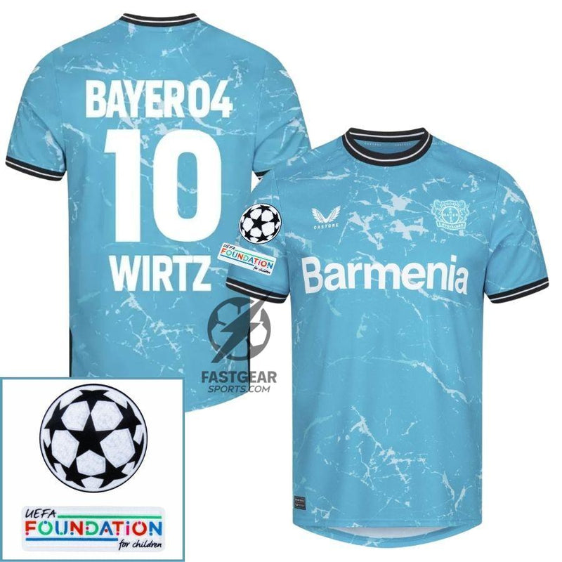 Bayer 04 Leverkusen Third Fan Jersey 2024/25 Patches UCL UEFA Foundation (Official Printing)