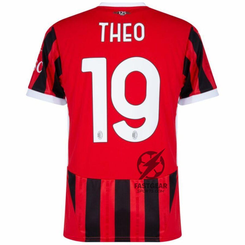 AC Milan Theo 19 Home Fan Jersey 2024/25 Patches UCL UEFA Foundation (Official Printing)