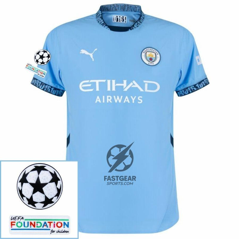 Manchester City De Bruyne 17 Home 2024/25 Patches UCL UEFA Foundation (Official Printing)