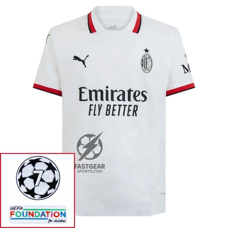AC Milan Rafa Leão Away Fan Jersey 2024/25 Patches UCL UEFA Foundation (Official Printing)
